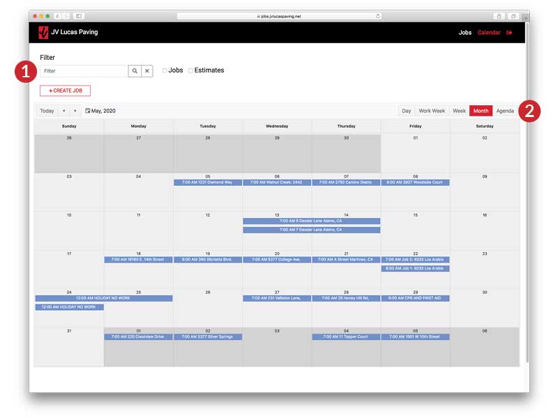 JV Lucas Paving Client Portal Calendar Screen